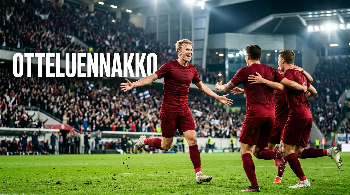 Hyökkääjä juhlii maalia tyhdessä joukkuetovereidensa kanssa MM-stadionilla