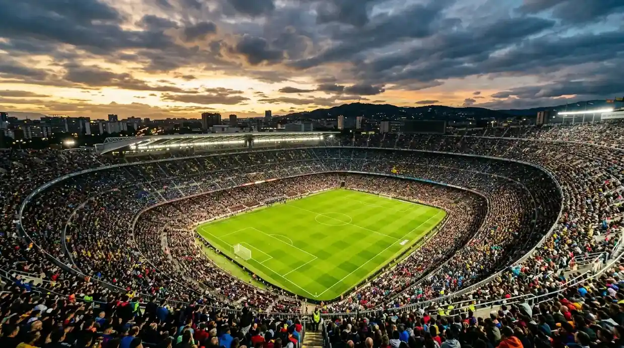 Iso avoin jalkapallostadion New Yorkin/New Jerseyn alueelta ilta-auringossa, katsomo täyttyy, kentän vihreä ruoho